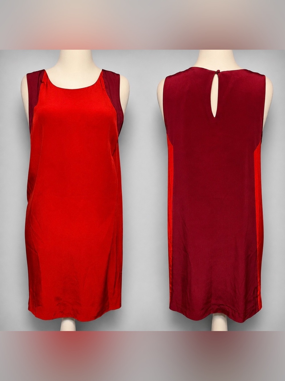 The Letter 100% Silk Red Burgundy Sheath Dress Colorblock Career Office Large